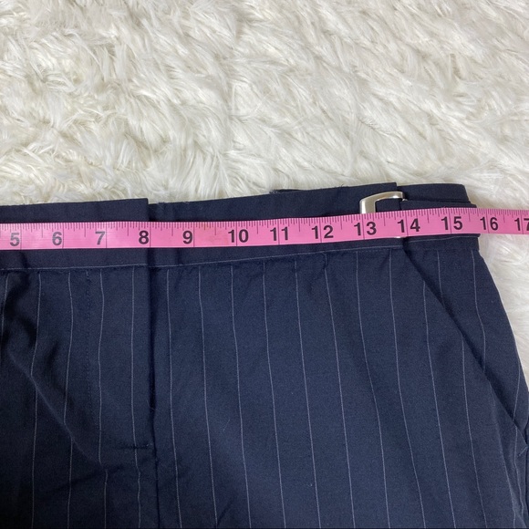 J Crew Wool Blend Navy Flare Leg White Pinstripe Trouser Pants Size 4 - Picture 7 of 8